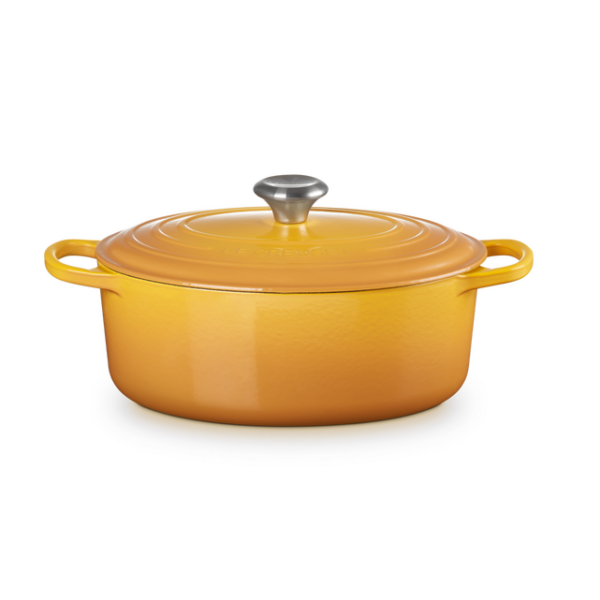 Ovale Signature Le Creuset braadpan van geëmailleerd gietijzer, 31 cm, 6,3 liter, geschikt voor inductie en oven.