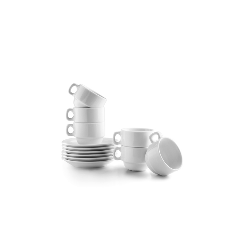 Ibili Espresso kop en schotel 80 ml porselein Castilla Blanco set van 6 stuks