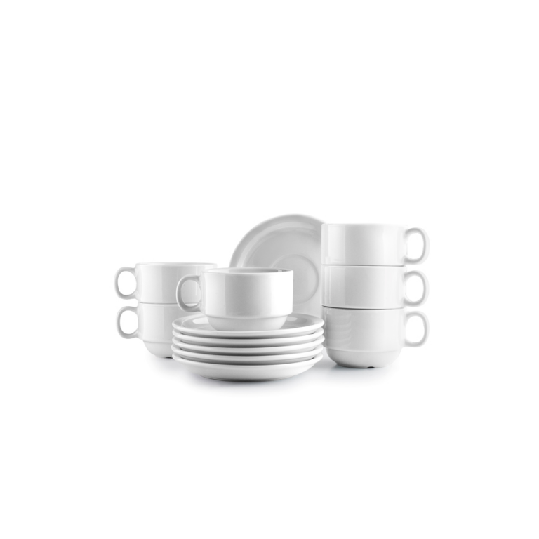 Ibili Koffie kop en schotel 230 ml porselein Castilla Blanco set van 6 stuks