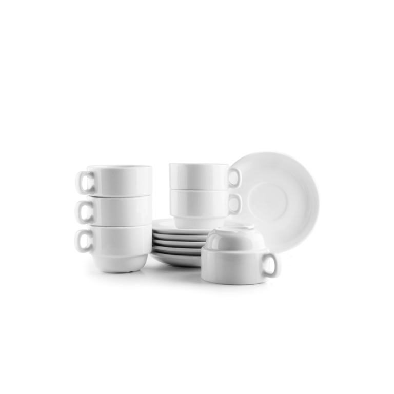 Ibili Koffie kop en schotel 170 ml porselein Castilla Blanco set van 6 stuks