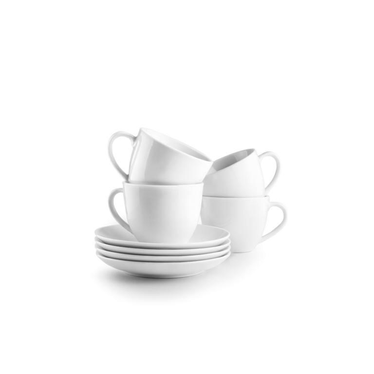 Ibili Ontbijt kop en schotel 310 ml porselein Castilla Blanco set van 4 stuks