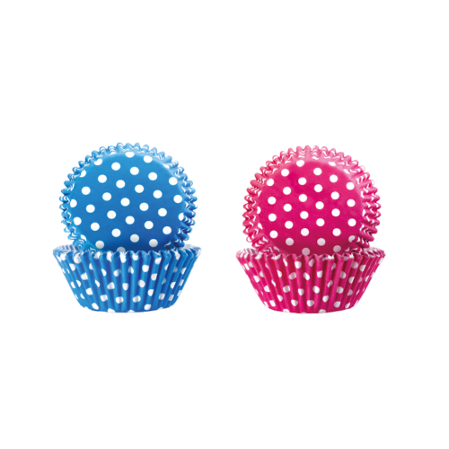 cupcake vorm polka dot roze en blauw papier 100 stuks ibili