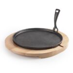 ibili gietijzer grillplaat 30 cm met houten onderbord