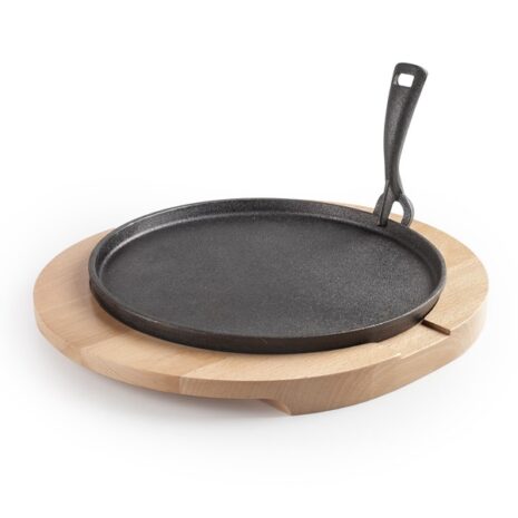 ibili gietijzer grillplaat 30 cm met houten onderbord