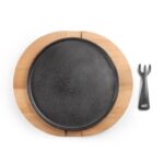 ibili gietijzer grillplaat 30 cm met houten onderbord