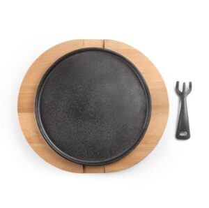 Ibili gietijzer grillplaat 26 cm met houten onderbord