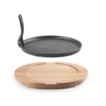 ibili gietijzer grillplaat 30 cm met houten onderbord
