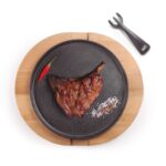 ibili gietijzer grillplaat 30 cm met houten onderbord