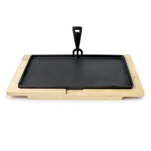 Ibili gietijzer grillplaat 34 x 20 cm met houten onderbord
