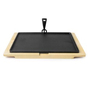 Ibili gietijzer grillplaat 38 x 28 cm met houten onderbord
