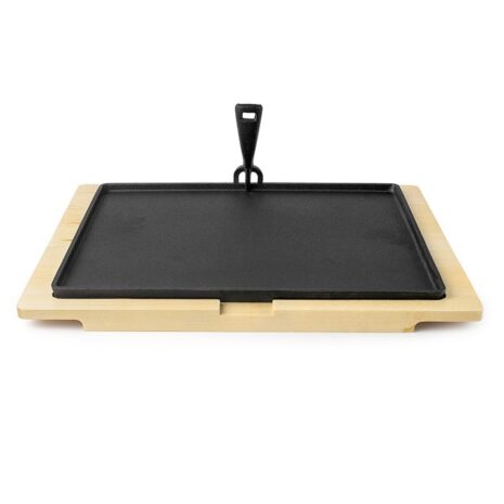 ibili gietijzer grillplaat 34 x 20 cm met houten onderbord