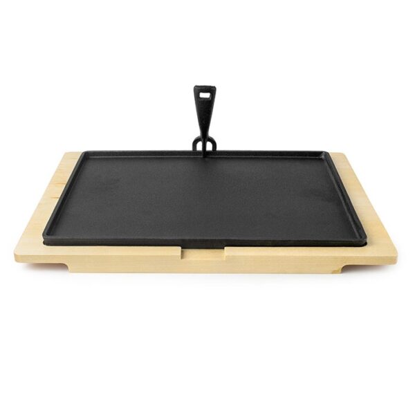 ibili gietijzer grillplaat 34 x 20 cm met houten onderbord