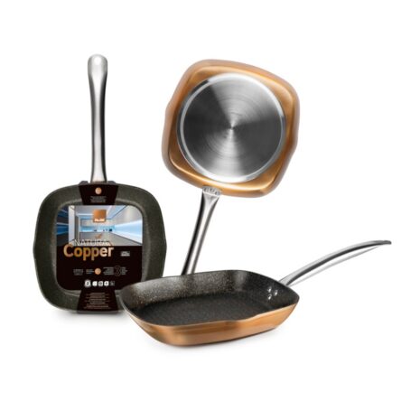 ibili grillpan ribbel met steel 28 cm natura copper